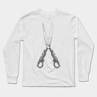 Vintage scissors black and white lineart Long Sleeve T-Shirt